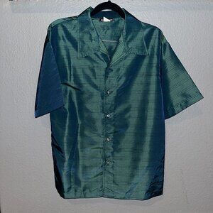 Vintage Nylon ODO Shiny Emerald Green Disc Club Saturday Night Fever Shirt Large